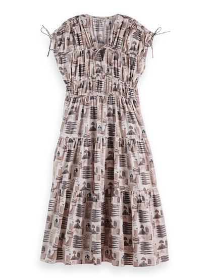 Gathered Midi Dress With Tied Details