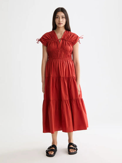 Gathered Midi Dress With Tied Details