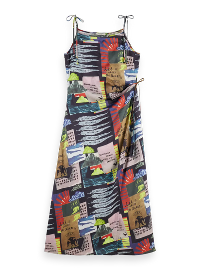 Midi Slip Dress With Tied Straps And Draped Waist