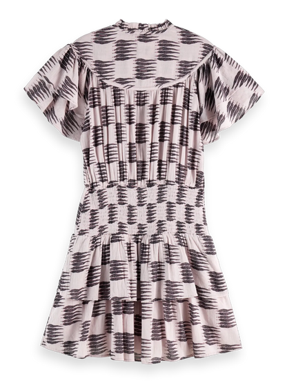 Ruffled Mini Dress With Gathered Waist