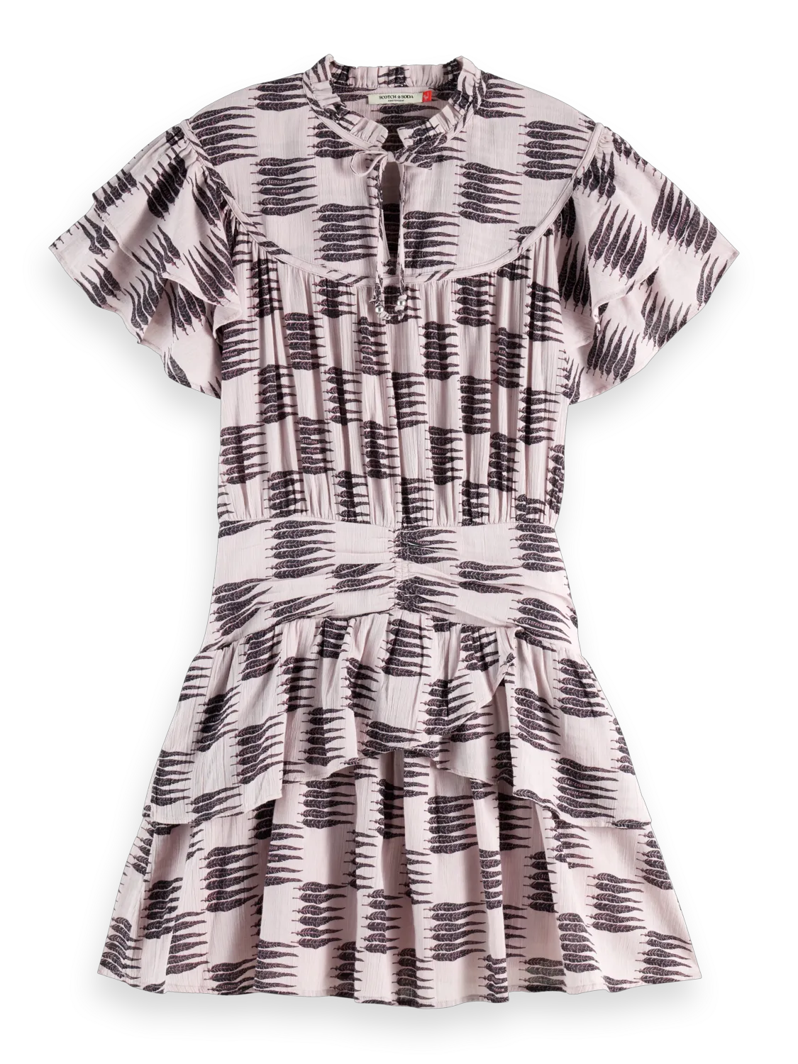 Ruffled Mini Dress With Gathered Waist