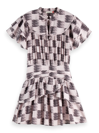 Ruffled Mini Dress With Gathered Waist