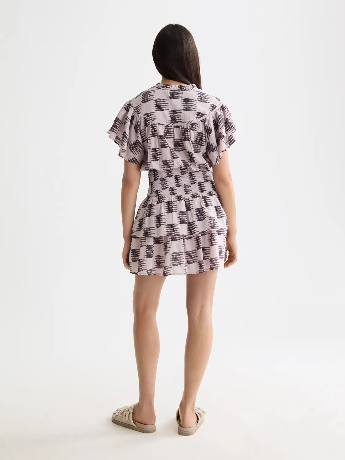 Ruffled Mini Dress With Gathered Waist