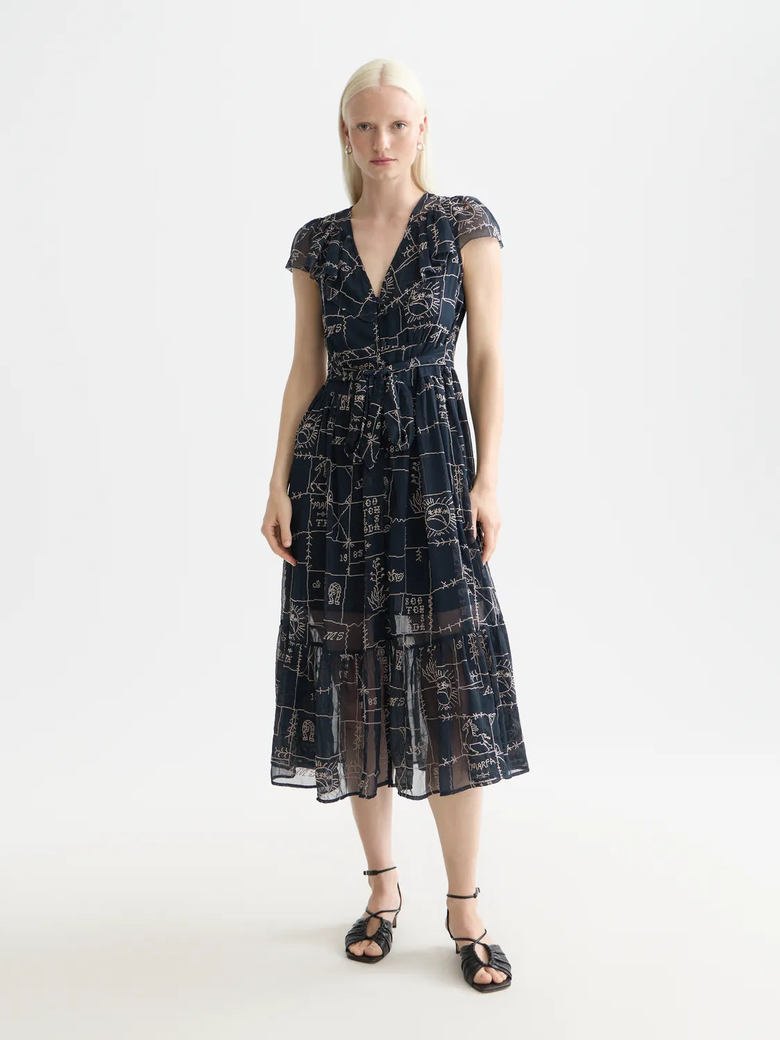 Cross-Stitch Embroidered Midi Dress