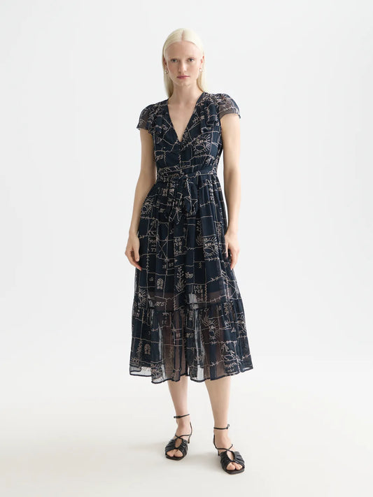 Cross-Stitch Embroidered Midi Dress