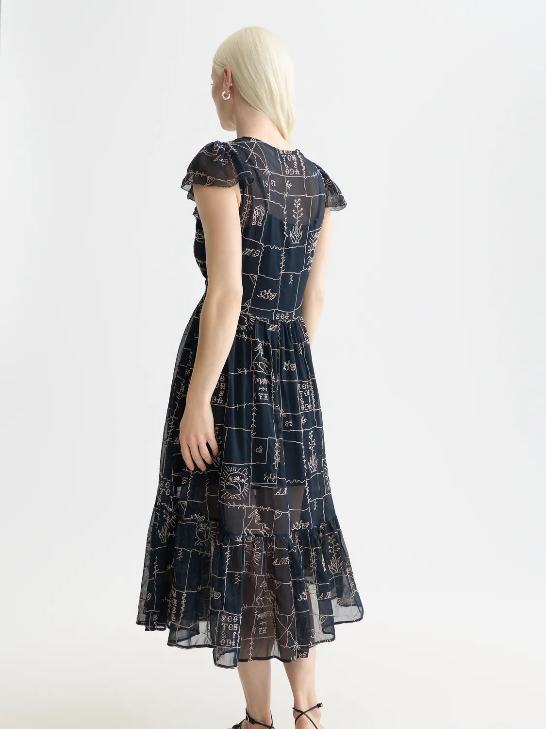 Cross-Stitch Embroidered Midi Dress
