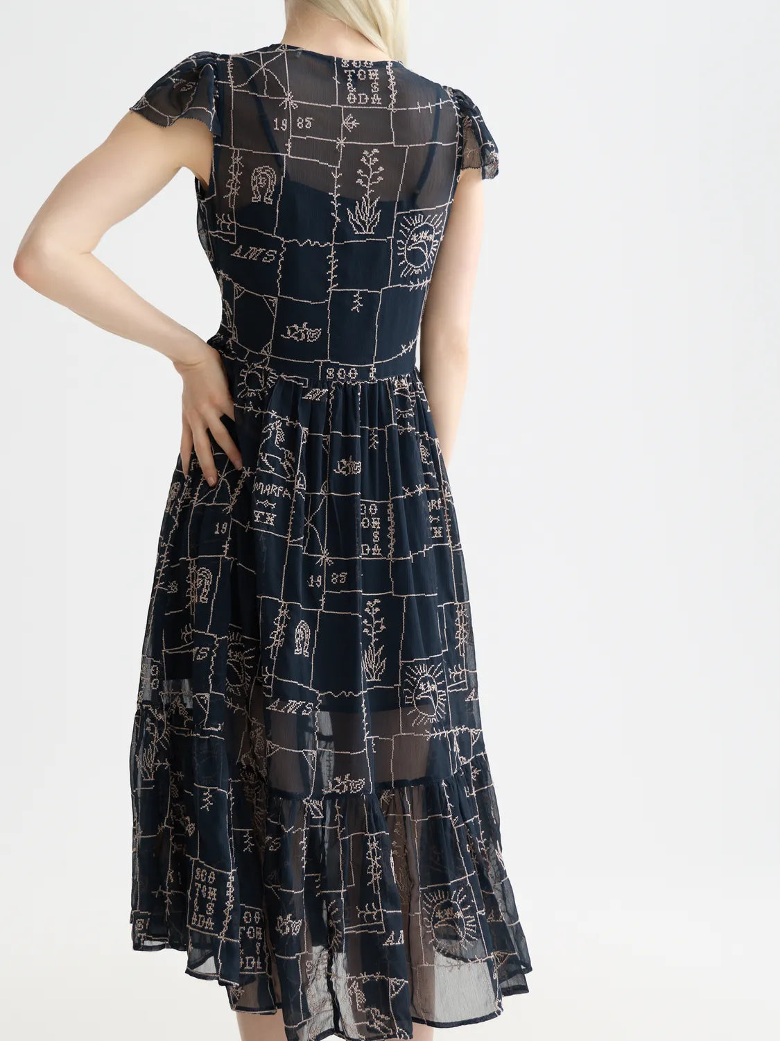 Cross-Stitch Embroidered Midi Dress