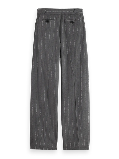 Quinn pinstripe mid-rise pleat front wide leg pant