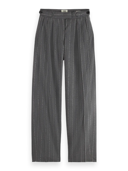 Quinn pinstripe mid-rise pleat front wide leg pant