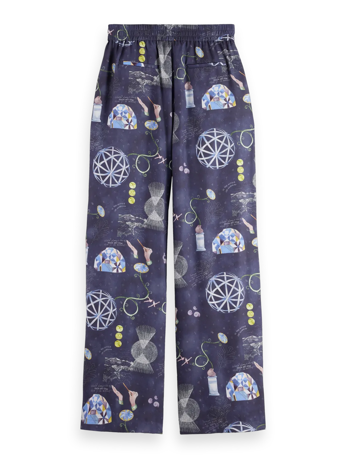 Gia - Mid rise wide leg elasticated trousers in block print