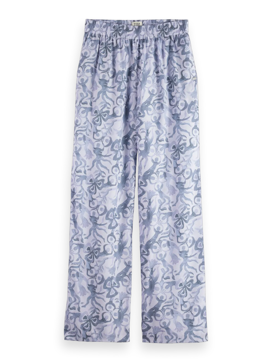Gia - Mid rise wide leg elasticated trousers in block print