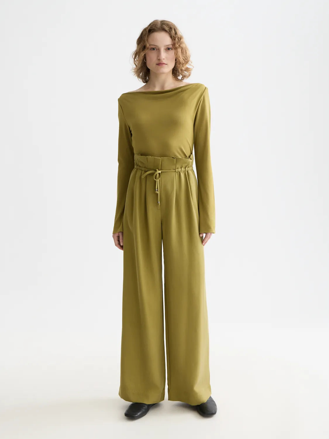 June - High Rise Wide Leg Twill Paperbag Pants
