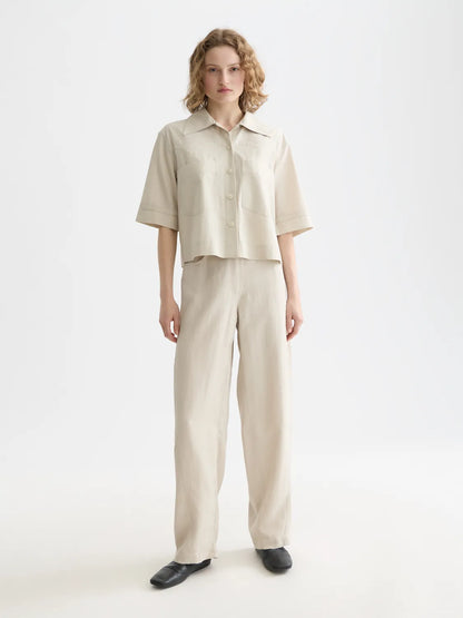 Lotus - High Rise Barrel Leg Twill Pants