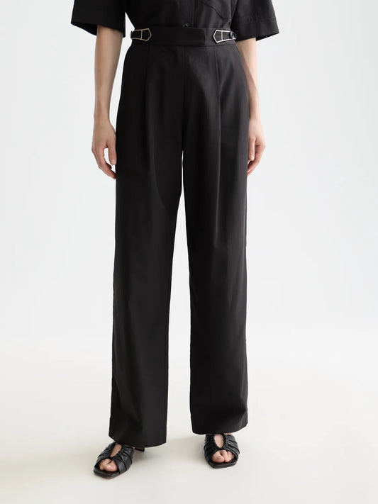 Quinn - Mid Rise Wide Leg Pants With Cross-Stitching