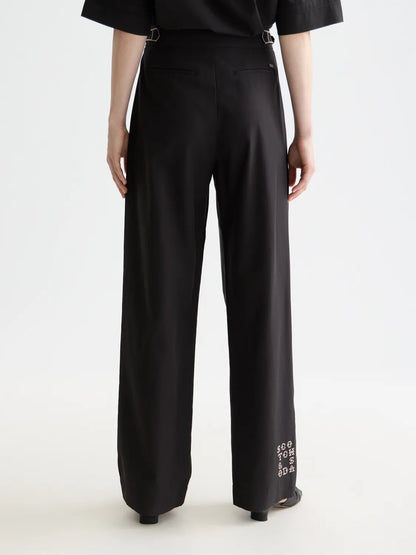 Quinn - Mid Rise Wide Leg Pants With Cross-Stitching