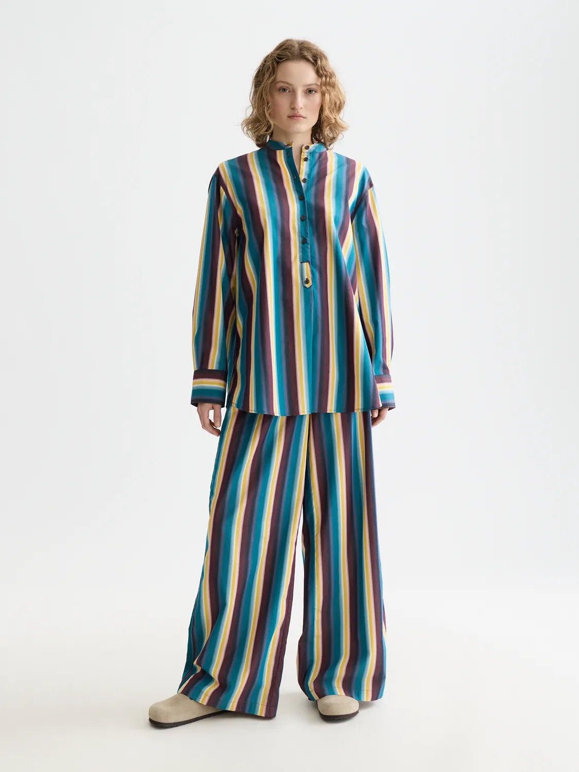 Eleni - High Rise Wide Leg Striped Pants