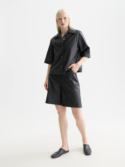 High Rise Faux Leather Short