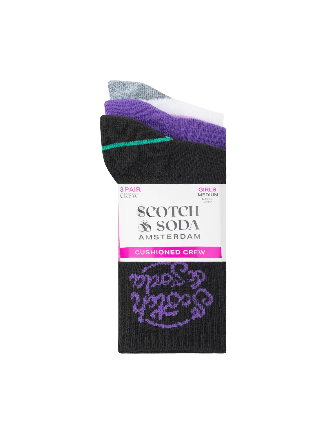 Girls' 3-Pack 1/2 Terry Crew Sock