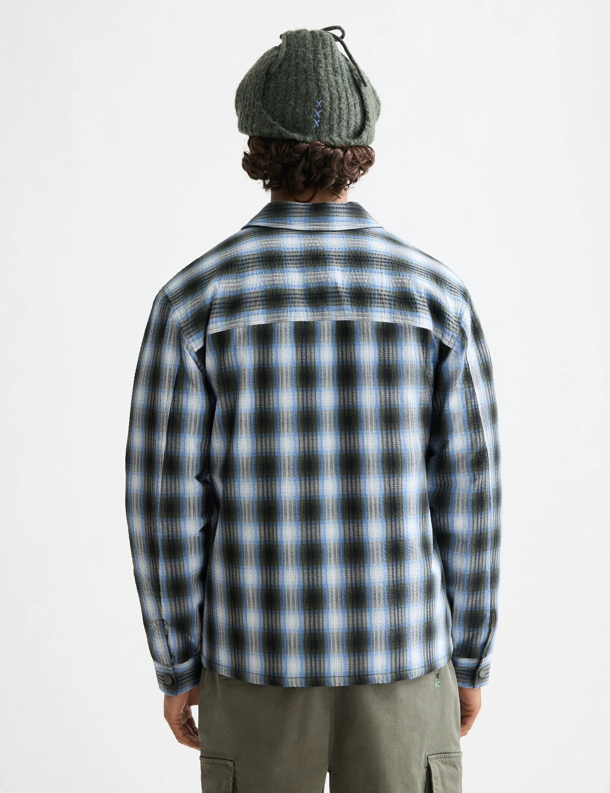 Seersucker check padded overshirt