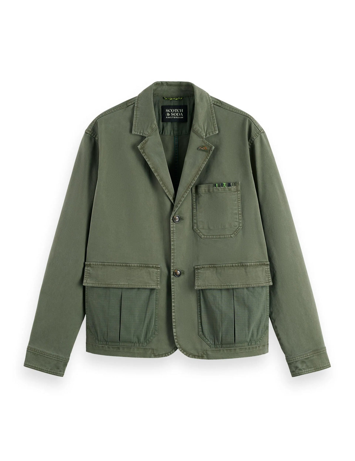 Cotton-blend garment-dyed boxy fit blazer jacket