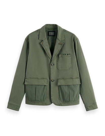 Cotton-blend garment-dyed boxy fit blazer jacket