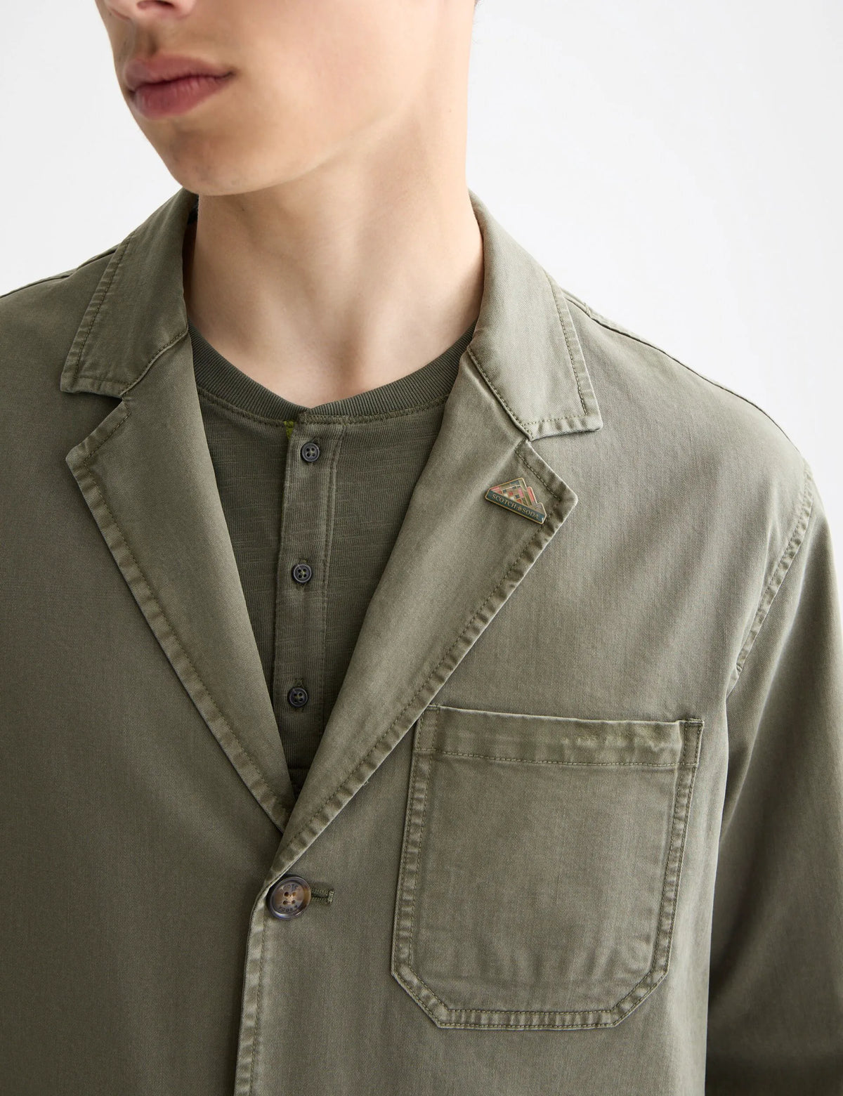 Cotton-blend garment-dyed boxy fit blazer jacket