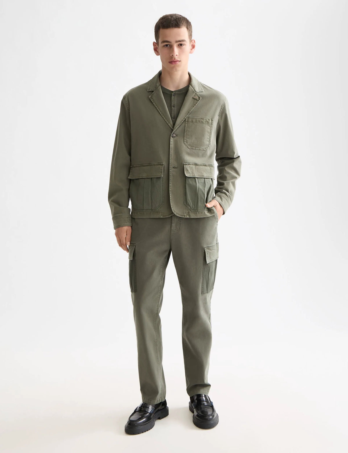 Cotton-blend garment-dyed boxy fit blazer jacket
