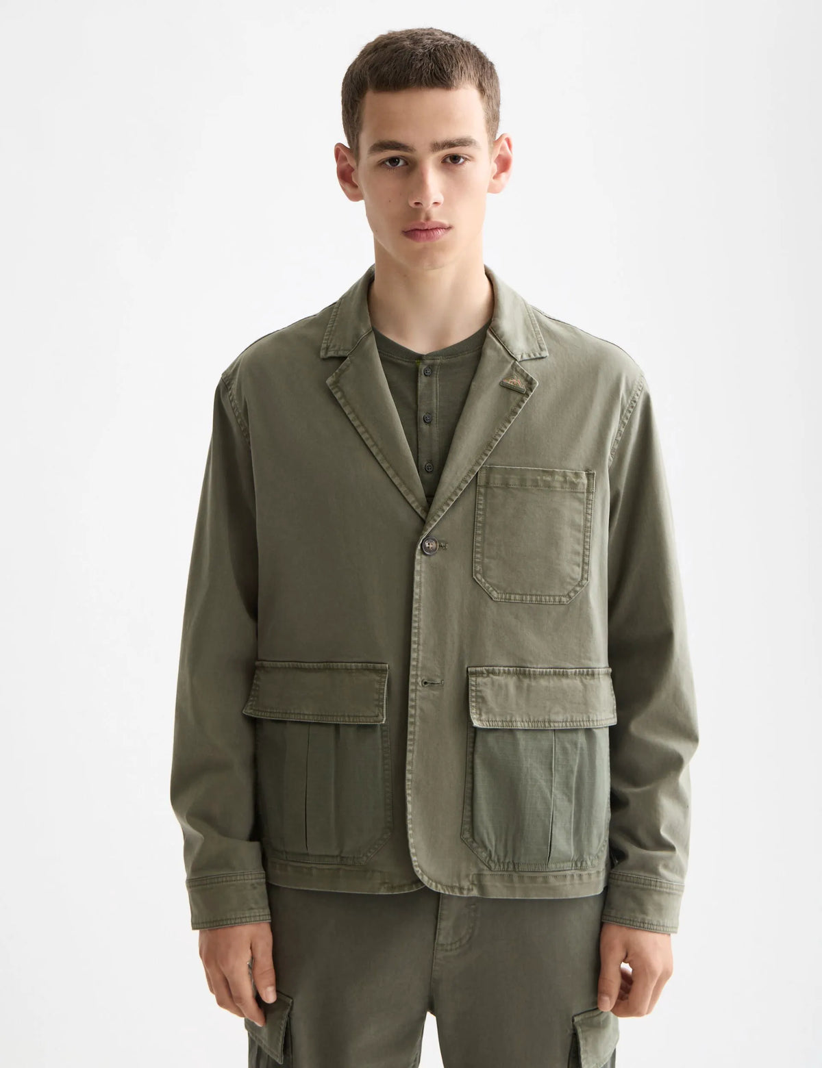 Cotton-blend garment-dyed boxy fit blazer jacket