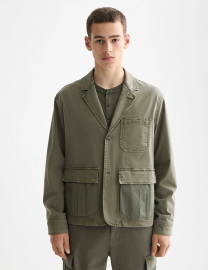 Cotton-blend garment-dyed boxy fit blazer jacket