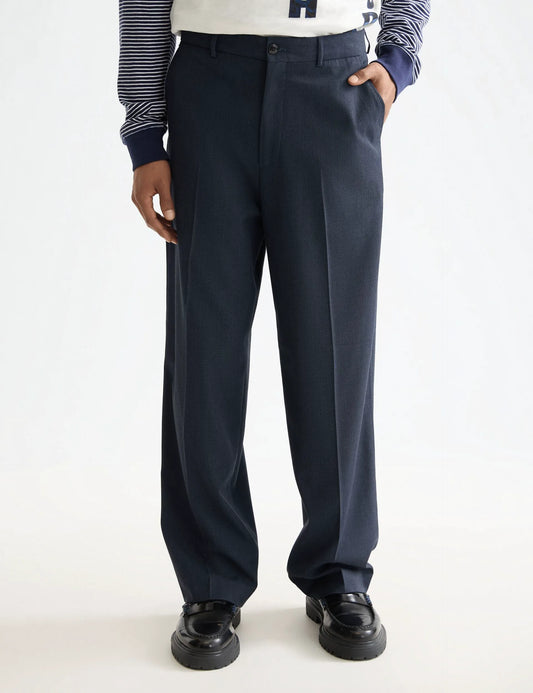 Yarn-dyed cool wool-blend baggy fit chino