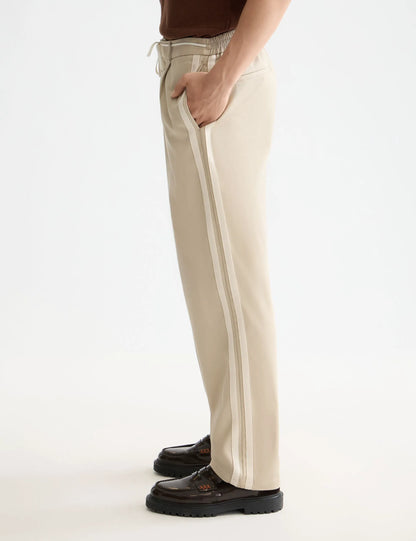 Tape-trimmed twill jersey pleated relaxed straight jogger