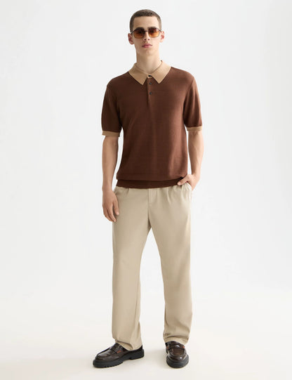Tape-trimmed twill jersey pleated relaxed straight jogger