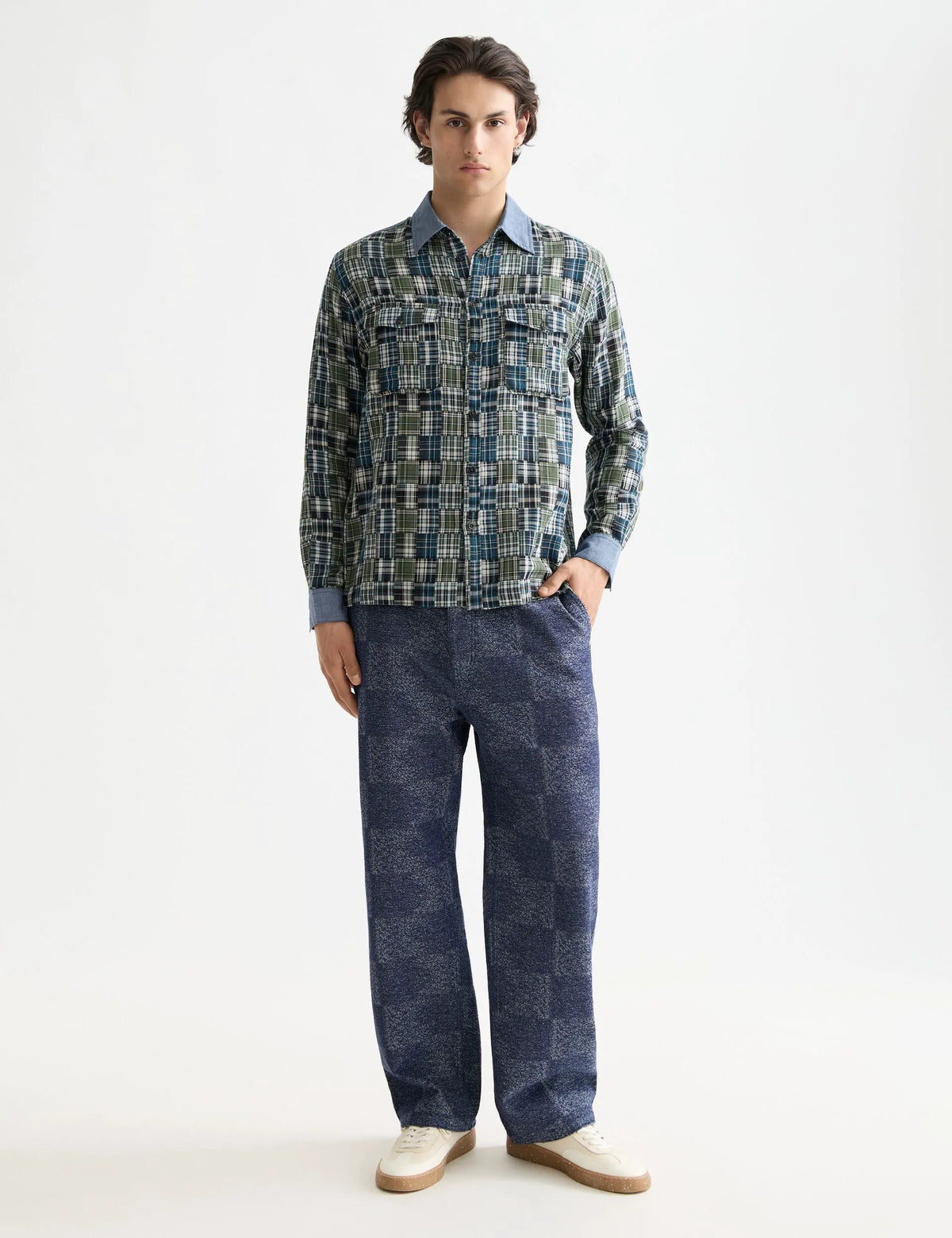 Patchwork flannel relaxed-fit shirt