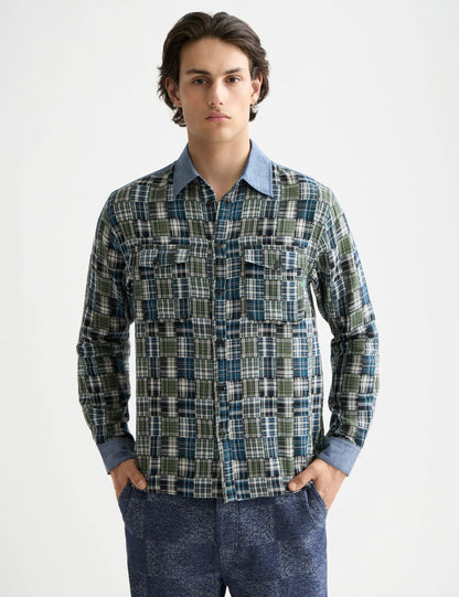 Patchwork flannel relaxed-fit shirt