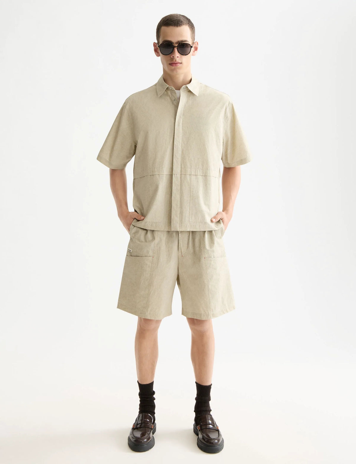 Washed layered short-sleeved shirt