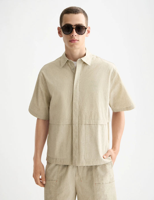 Washed layered short-sleeved shirt