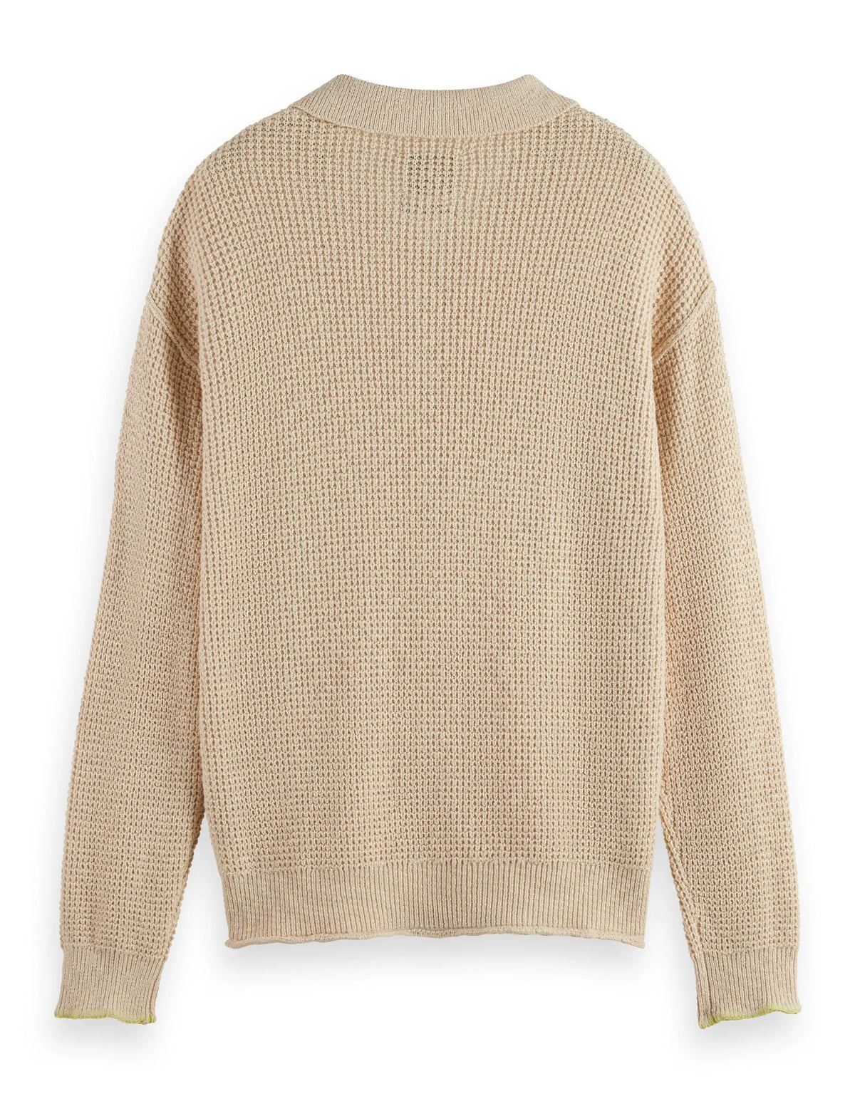Waffle stitch dropped shoulder longsleeve polo