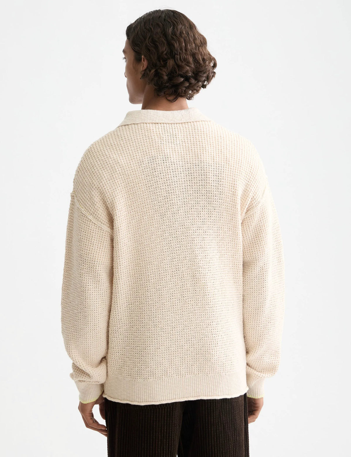 Waffle stitch dropped shoulder longsleeve polo