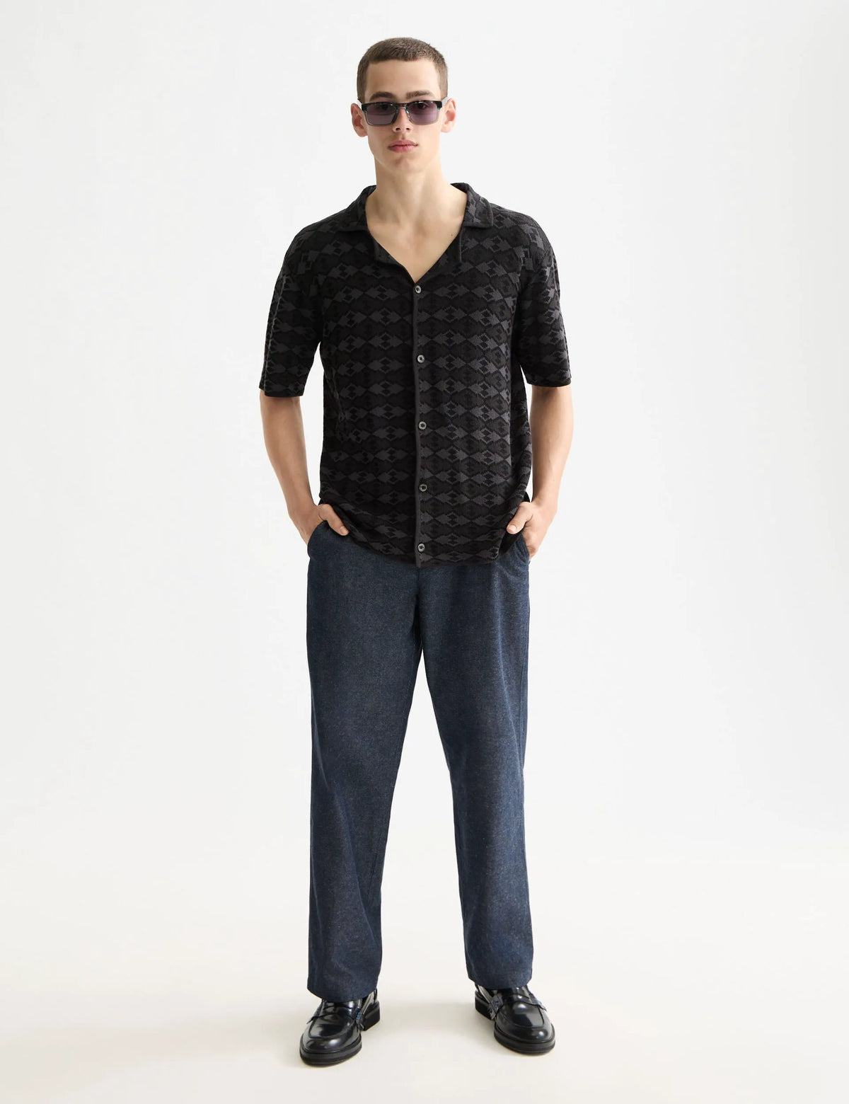 Tone on tone knitted polo