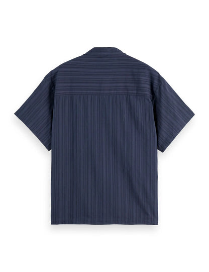 Structured-stripe short-sleeved shirt