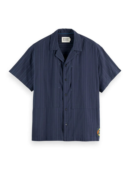 Structured-stripe short-sleeved shirt