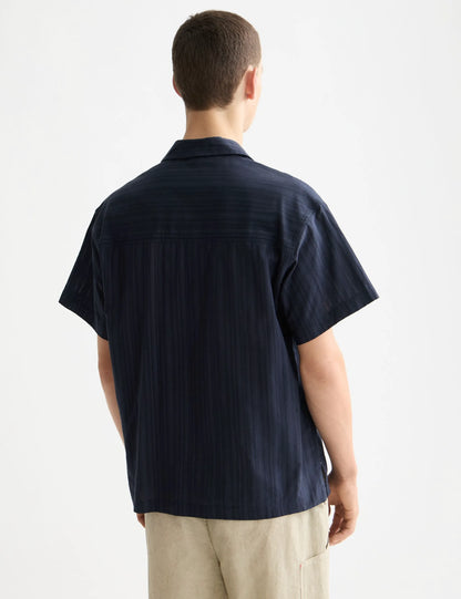 Structured-stripe short-sleeved shirt