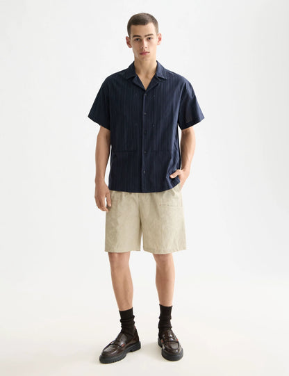 Structured-stripe short-sleeved shirt