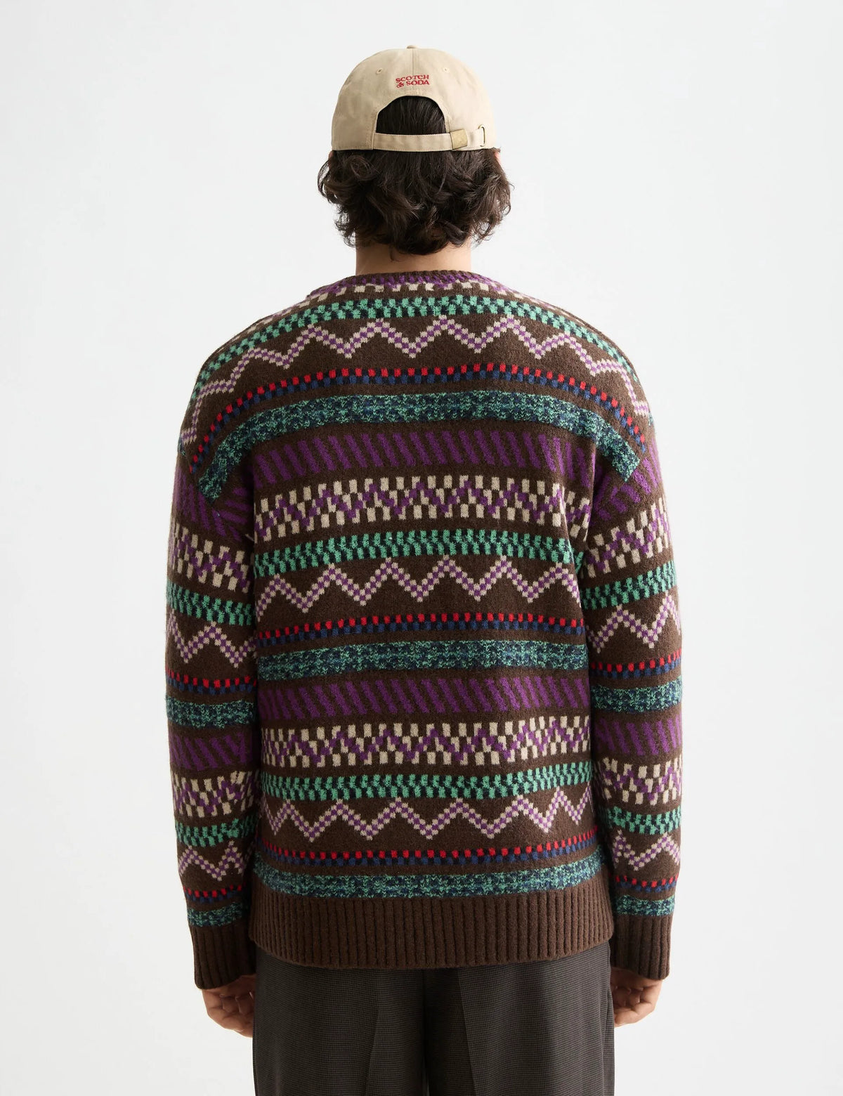 Jacquard dropped shoulder crewneck