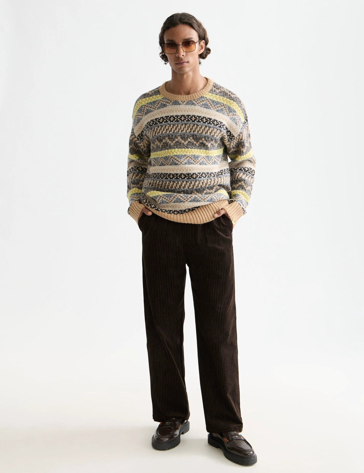 Jacquard dropped shoulder crewneck
