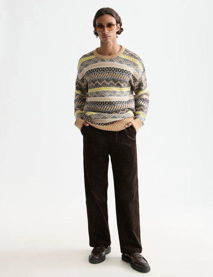 Jacquard dropped shoulder crewneck