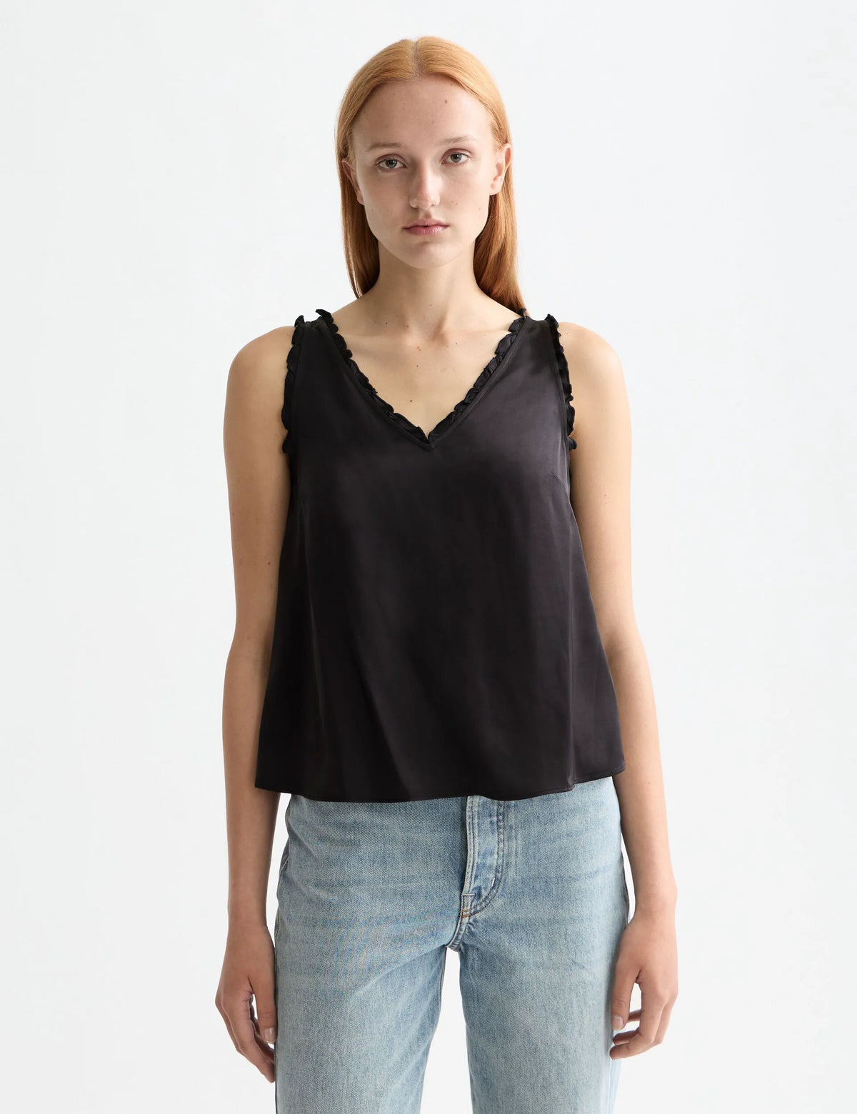 V-neck ruffle tank