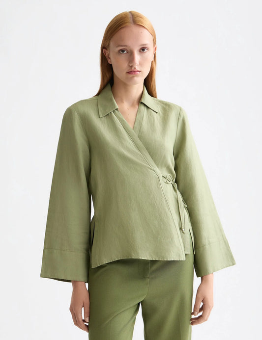 Wrap shirt with tie closure