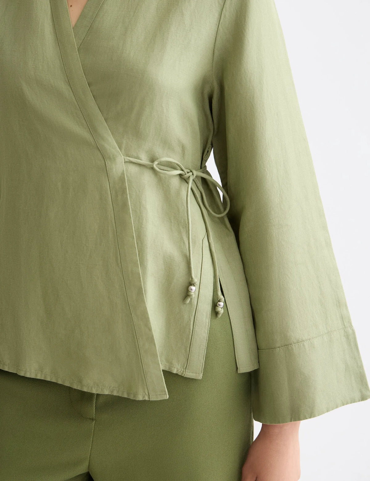 Wrap shirt with tie closure