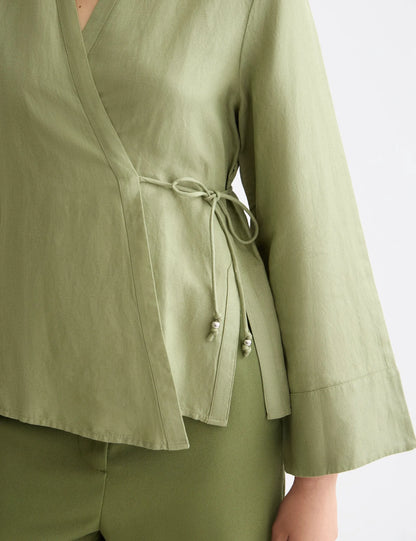Wrap shirt with tie closure